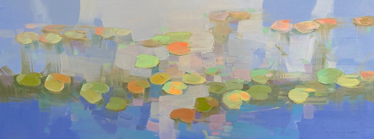 Waterlilies in Pearl, Original oil Painting, Handmade artwork, One of a Kind                 